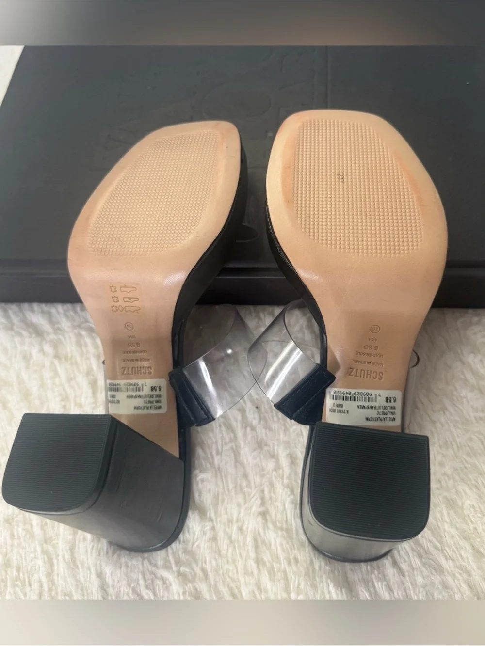 SCHUTZ Black Platform Mules with Clear Straps